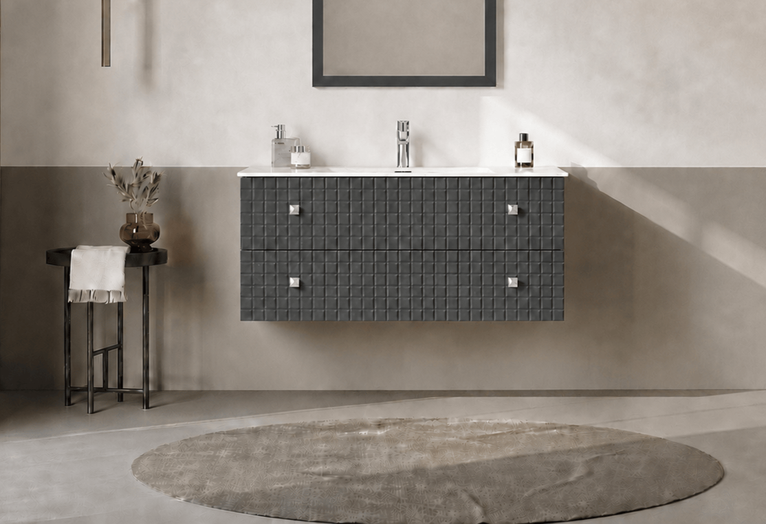 Orka LIPARI 100 cm Mat Antrasit / Krom Banyo Dolabı Alt Modül ve Lavabo , 5007319ORKA5007319Lavabo Dolabı
