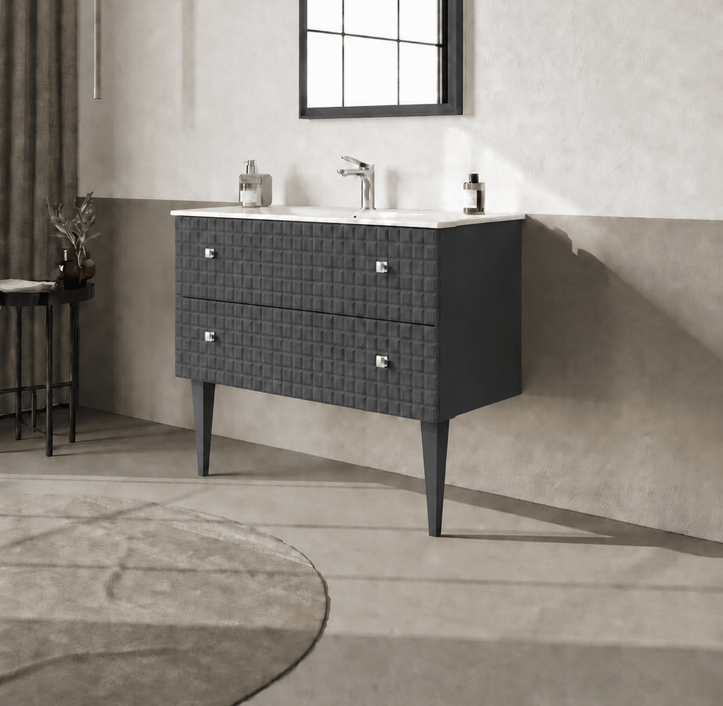 Orka LIPARI 100 cm Mat Antrasit / Krom Banyo Dolabı Alt Modül ve Lavabo (Ayaklı) , 5007335ORKA5007335Lavabo Dolabı