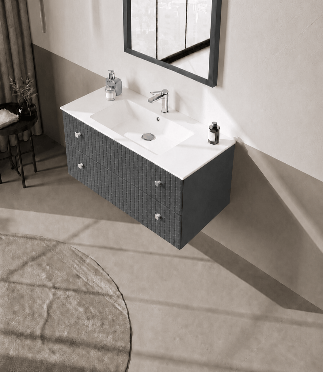 Orka LIPARI 100 cm Mat Antrasit / Krom Banyo Dolabı Alt Modül ve Lavabo , 5007319ORKA5007319Lavabo Dolabı