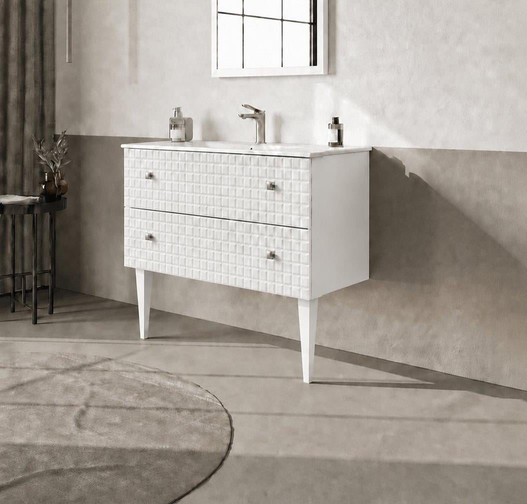 Orka LIPARI 100 cm Mat Beyaz / Krom Banyo Dolabı Alt Modül ve Lavabo (Ayaklı) , 5007333ORKA5007333Lavabo Dolabı