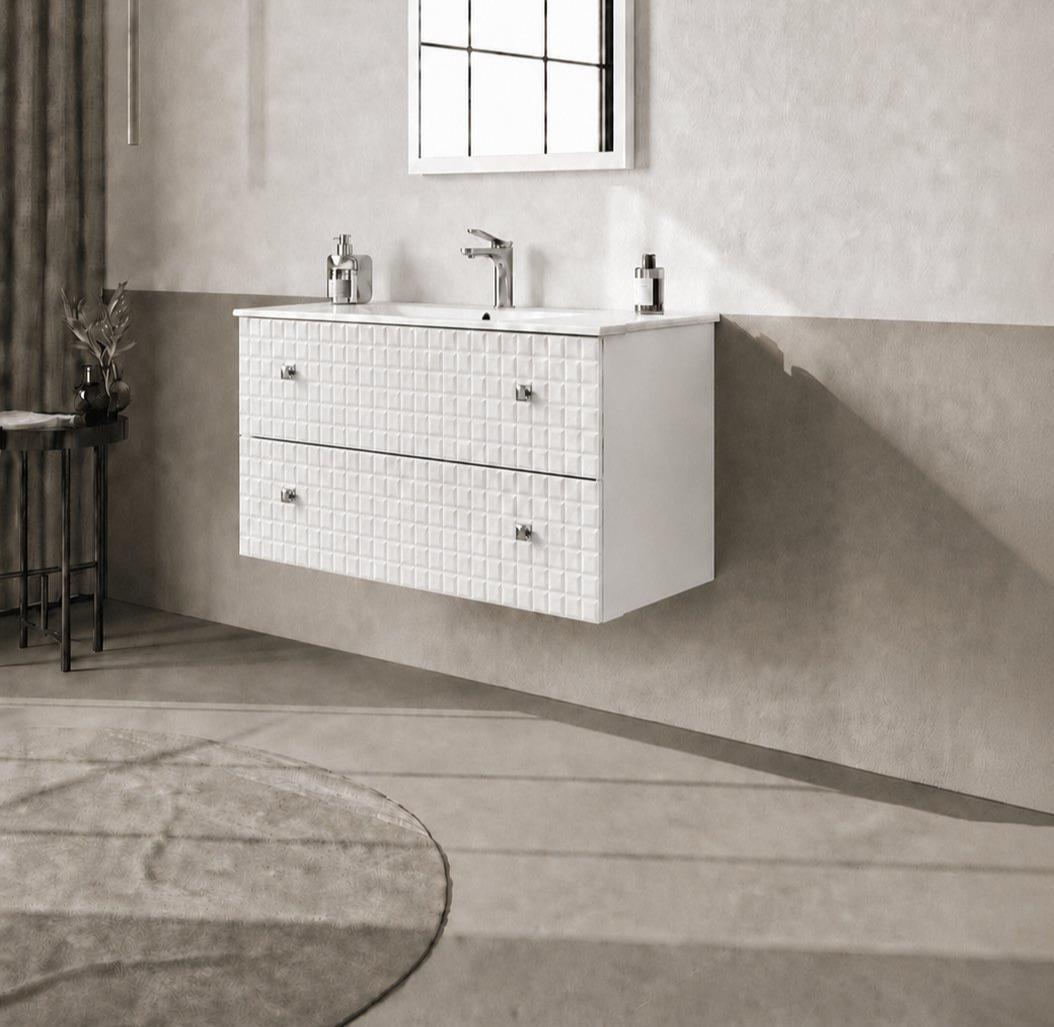 Orka LIPARI 100 cm Mat Beyaz / Krom Banyo Dolabı Alt Modül ve Lavabo , 5007317ORKA5007317Lavabo Dolabı