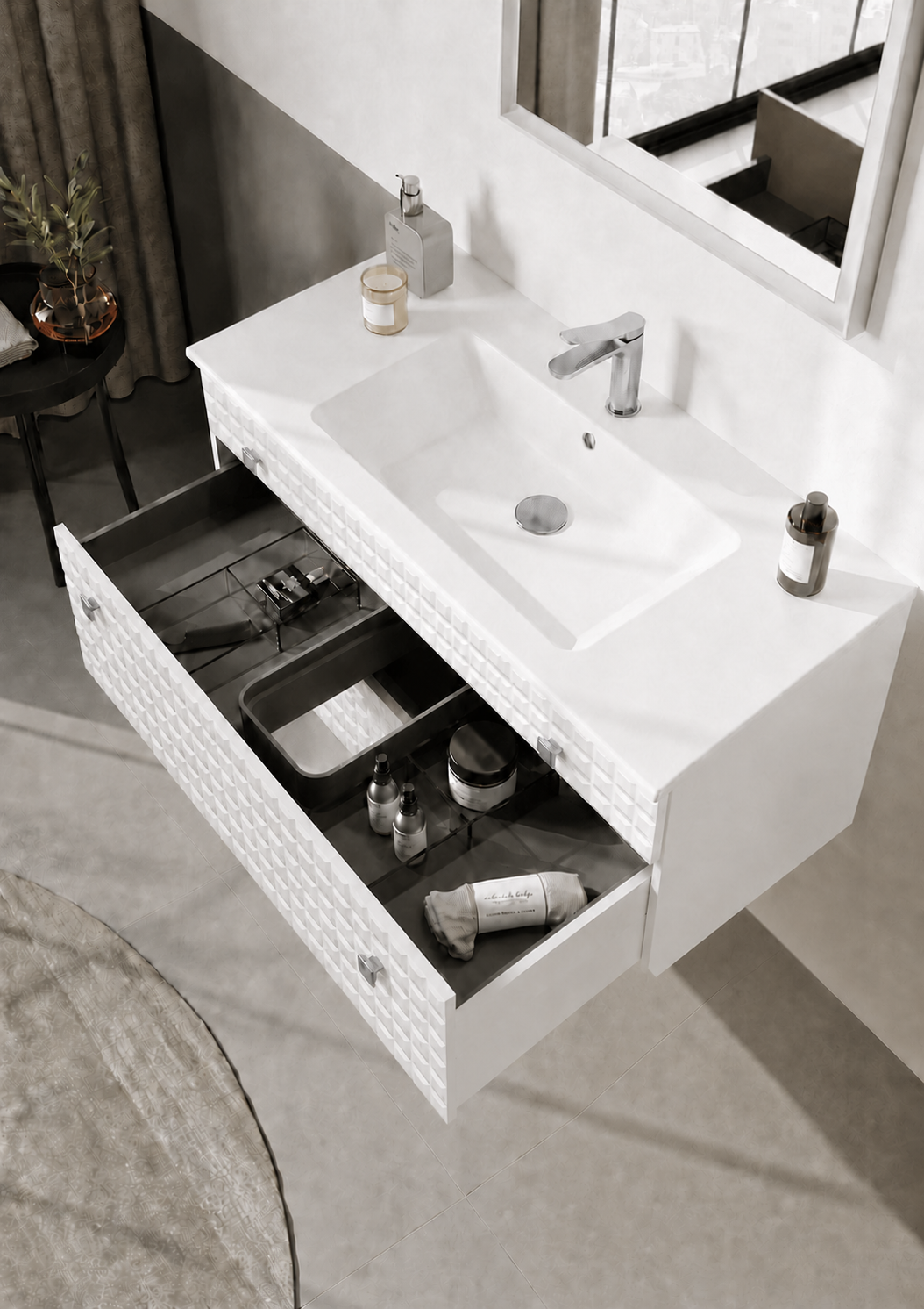 Orka LIPARI 100 cm Mat Beyaz / Krom Banyo Dolabı Takımı , 5007320ORKA5007320Banyo Dolabı Takımı