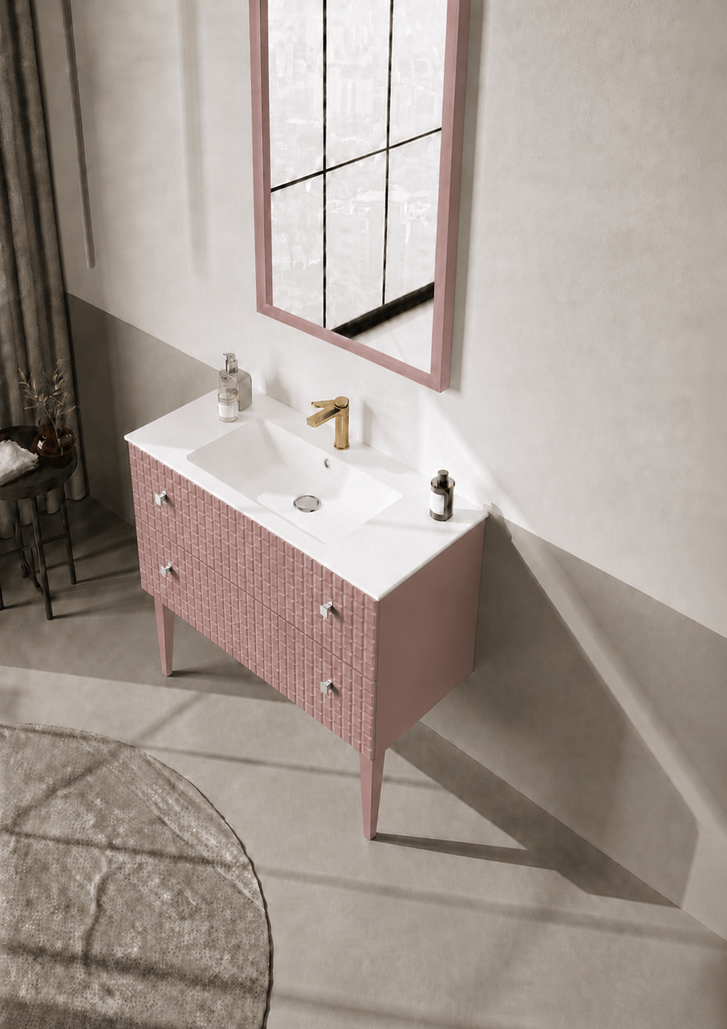 Orka LIPARI 100 cm Mat Pudra / Krom Banyo Dolabı Takımı (Ayaklı) , 5008584ORKA5008584Banyo Dolabı Takımı