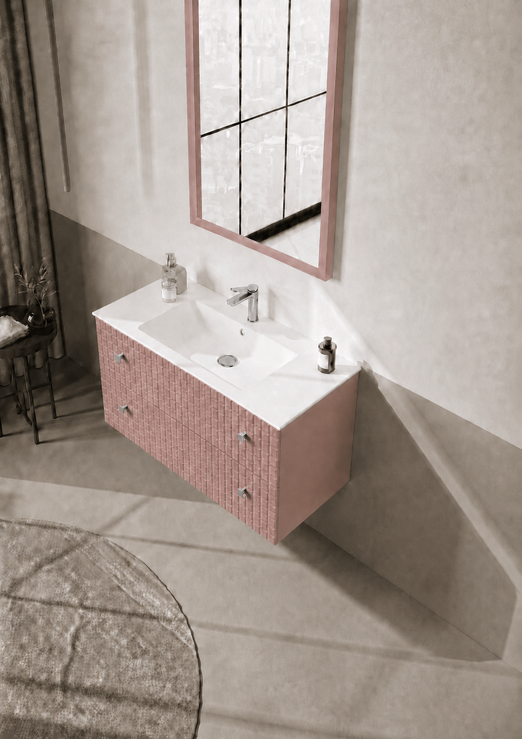 Orka LIPARI 100 cm Mat Pudra / Krom Banyo Dolabı Takımı , 5008586ORKA5008586Banyo Dolabı Takımı
