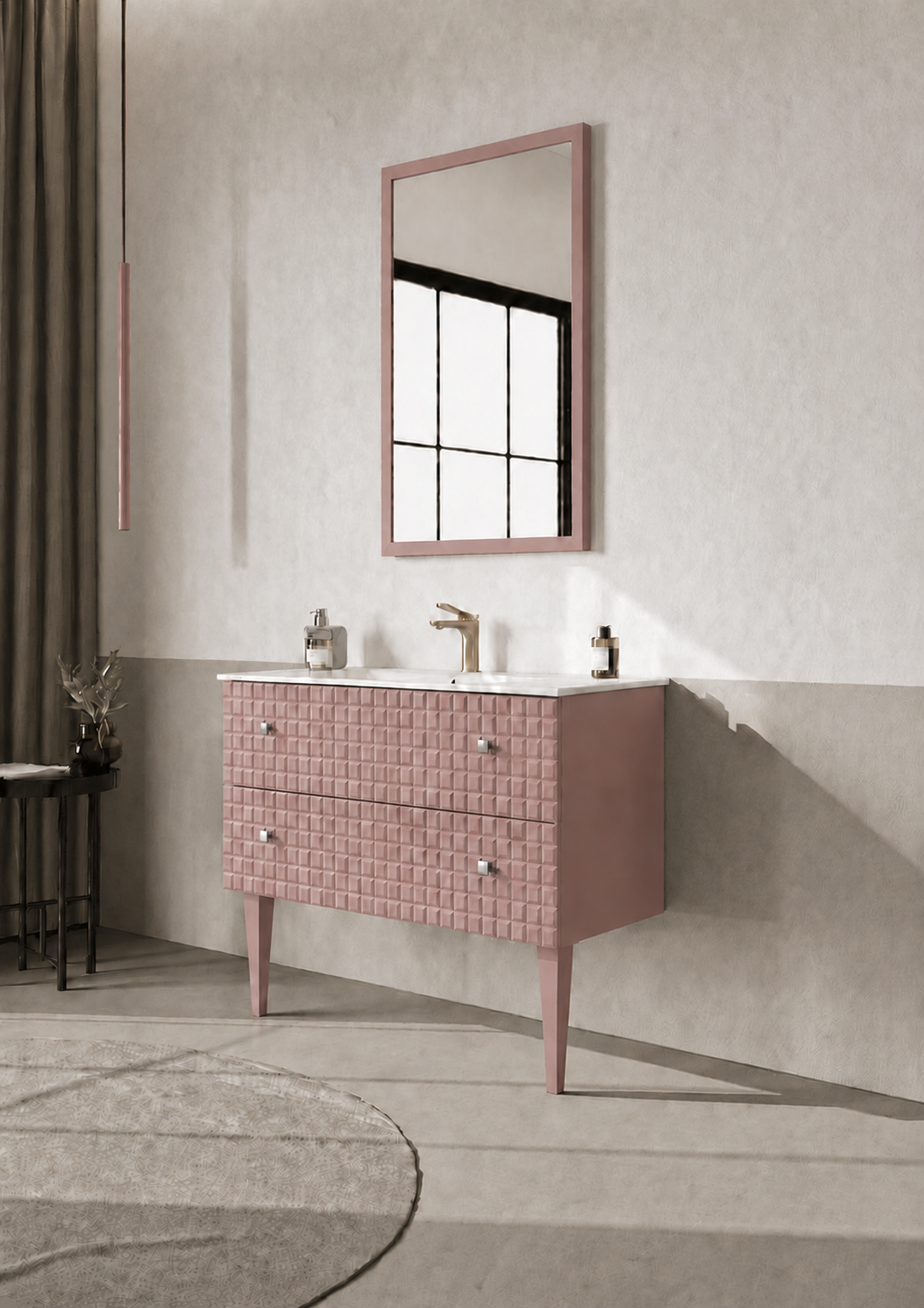 Orka LIPARI 100 cm Mat Pudra / Krom Banyo Dolabı Takımı (Ayaklı) , 5008584ORKA5008584Banyo Dolabı Takımı