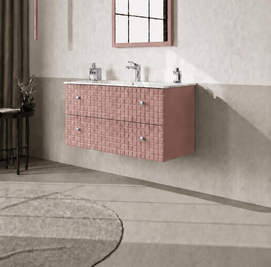 Orka LIPARI 100 cm Mat Pudra / Krom Banyo Dolabı Alt Modül ve Lavabo , 5008581ORKA5008581Lavabo Dolabı