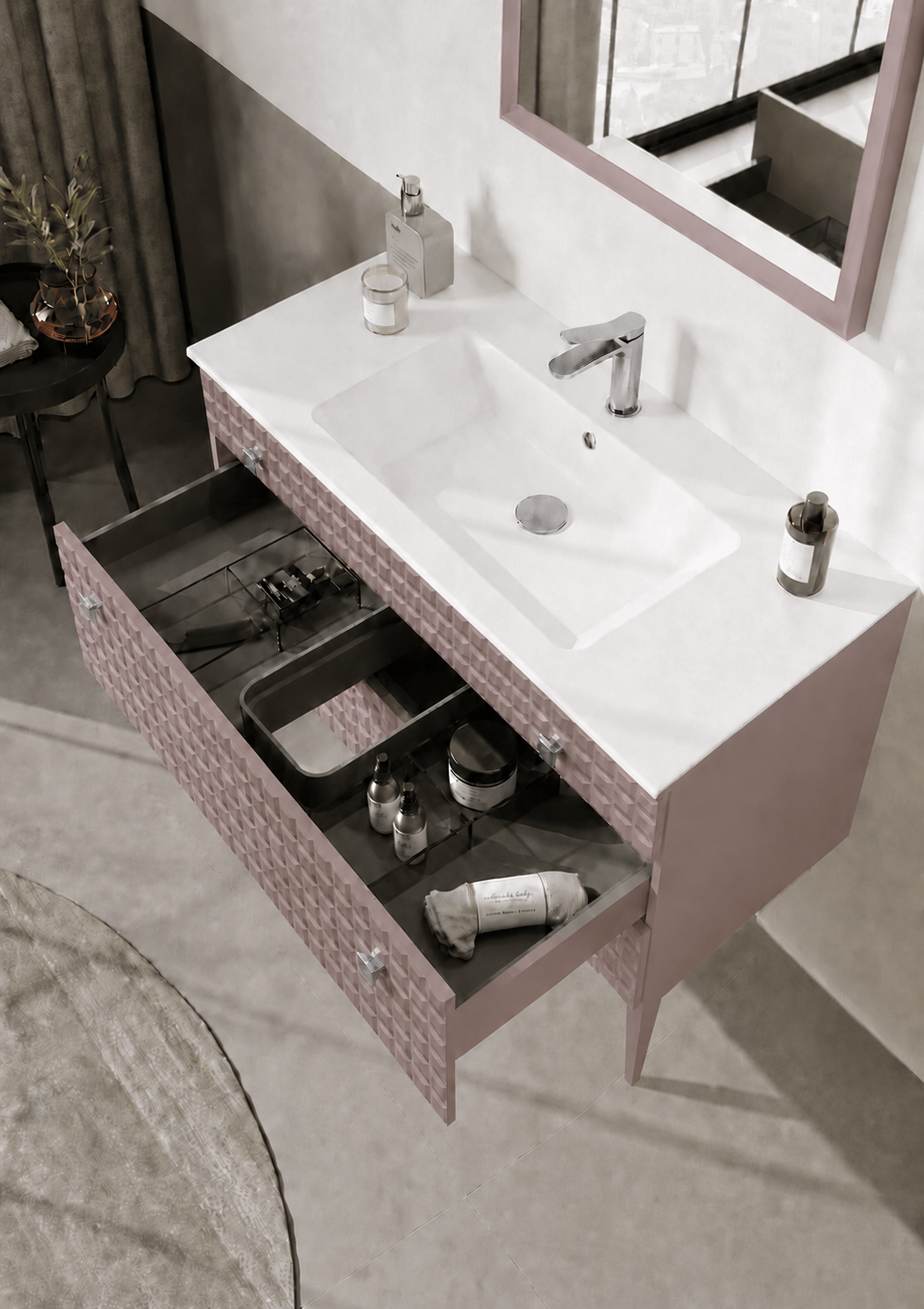 Orka LIPARI 100 cm Mat Pudra / Krom Banyo Dolabı Alt Modül ve Lavabo (Ayaklı) , 5008580ORKA5008580Lavabo Dolabı