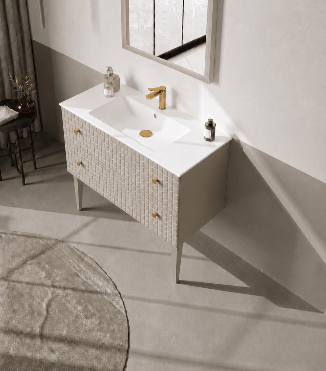 Orka LIPARI 100 cm Mat Vizon / Altın Banyo Dolabı Alt Modül ve Lavabo (Ayaklı) , 5007331ORKA5007331Lavabo Dolabı