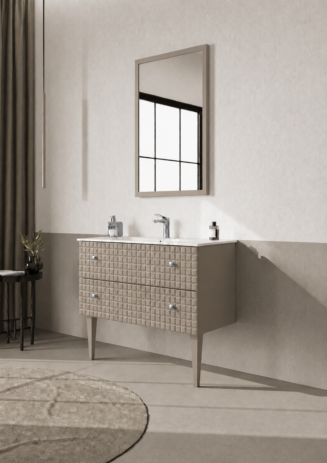 Orka LIPARI 100 cm Mat Vizon / Krom Banyo Dolabı Takımı (Ayaklı) , 5007346ORKA5007346Banyo Dolabı Takımı