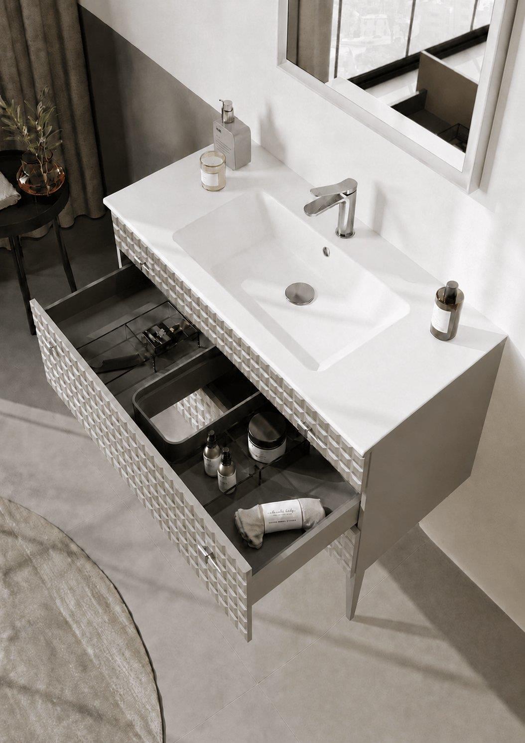 Orka LIPARI 100 cm Mat Vizon / Krom Banyo Dolabı Alt Modül ve Lavabo (Ayaklı) , 5007334ORKA5007334Lavabo Dolabı