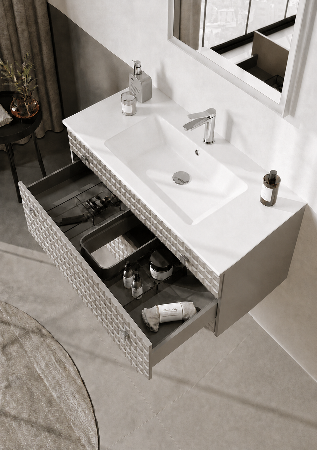 Orka LIPARI 100 cm Mat Vizon / Krom Banyo Dolabı Takımı , 5007321ORKA5007321Banyo Dolabı Takımı