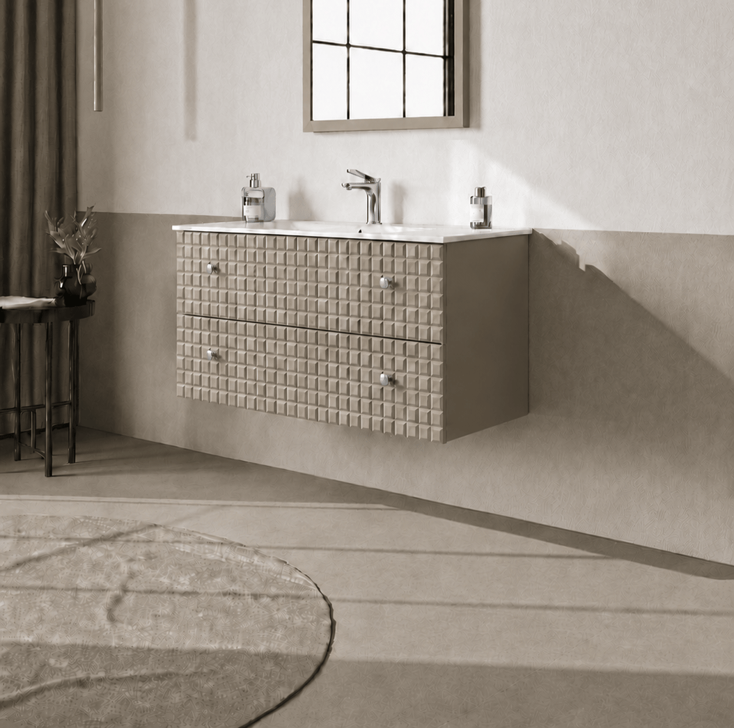 Orka LIPARI 100 cm Mat Vizon / Krom Banyo Dolabı Alt Modül ve Lavabo , 5007318ORKA5007318Lavabo Dolabı