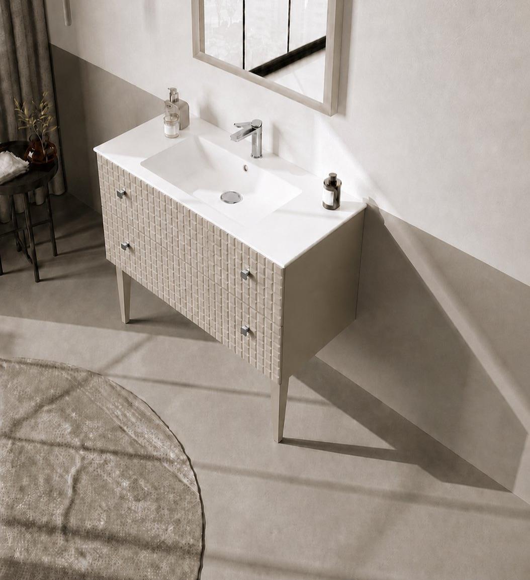 Orka LIPARI 100 cm Mat Vizon / Krom Banyo Dolabı Alt Modül ve Lavabo (Ayaklı) , 5007334ORKA5007334Lavabo Dolabı