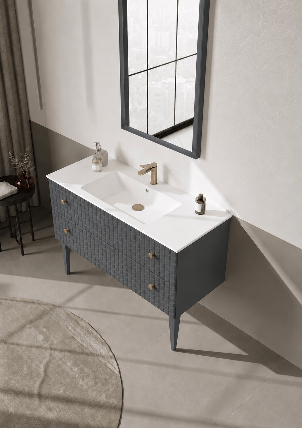 Orka LIPARI 120 cm Mat Antrasit / Altın Banyo Dolabı Takımı (Ayaklı) , 5007350ORKA5007350Banyo Dolabı Takımı