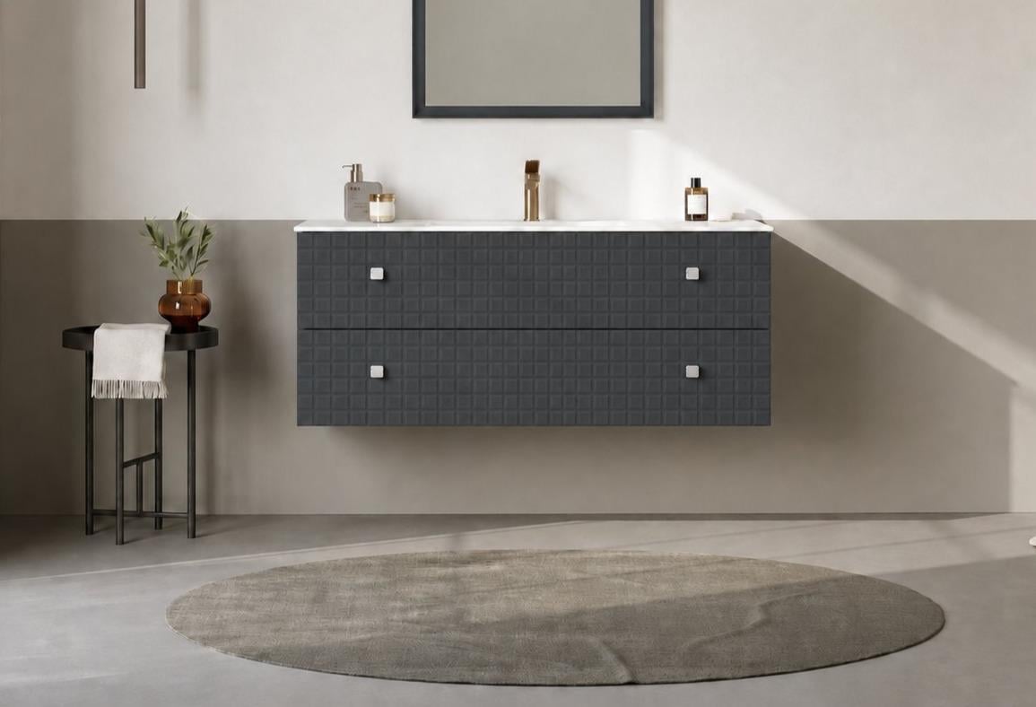 Orka LIPARI 120 cm Mat Antrasit / Krom Banyo Dolabı Alt Modül ve Lavabo , 5007325ORKA5007325Lavabo Dolabı