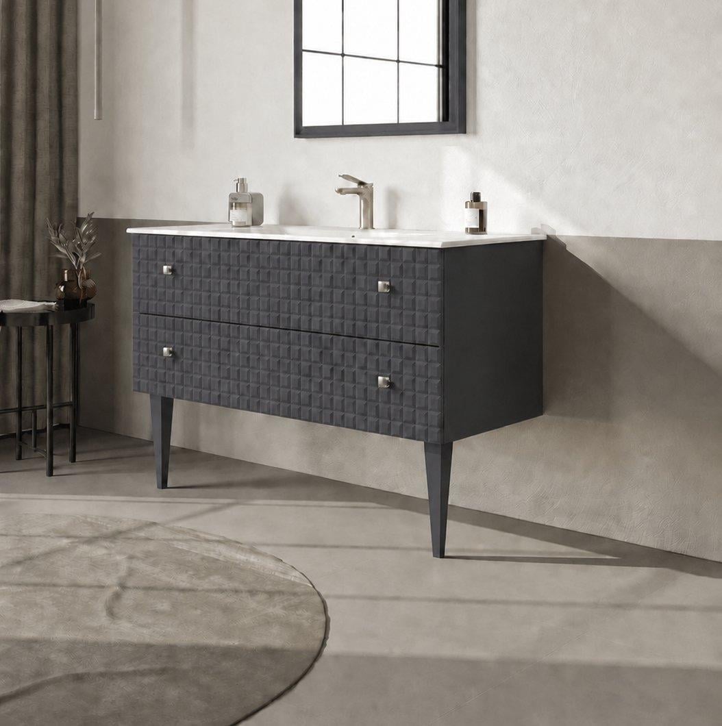 Orka LIPARI 120 cm Mat Antrasit / Krom Banyo Dolabı Alt Modül ve Lavabo (Ayaklı) , 5007341ORKA5007341Lavabo Dolabı