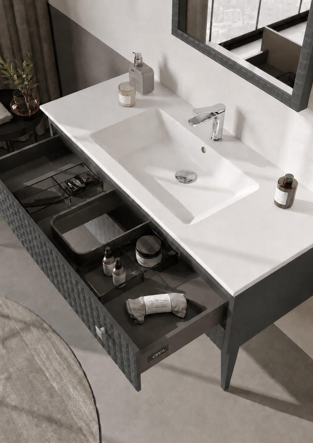 Orka LIPARI 120 cm Mat Antrasit / Krom Banyo Dolabı Alt Modül ve Lavabo (Ayaklı) , 5007341ORKA5007341Lavabo Dolabı