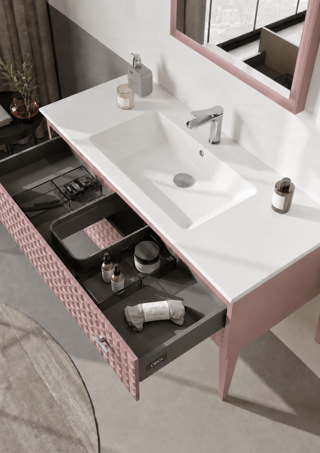 Orka LIPARI 120 cm Mat Pudra / Krom Banyo Dolabı Takımı (Ayaklı) , 5008592ORKA5008592Banyo Dolabı Takımı