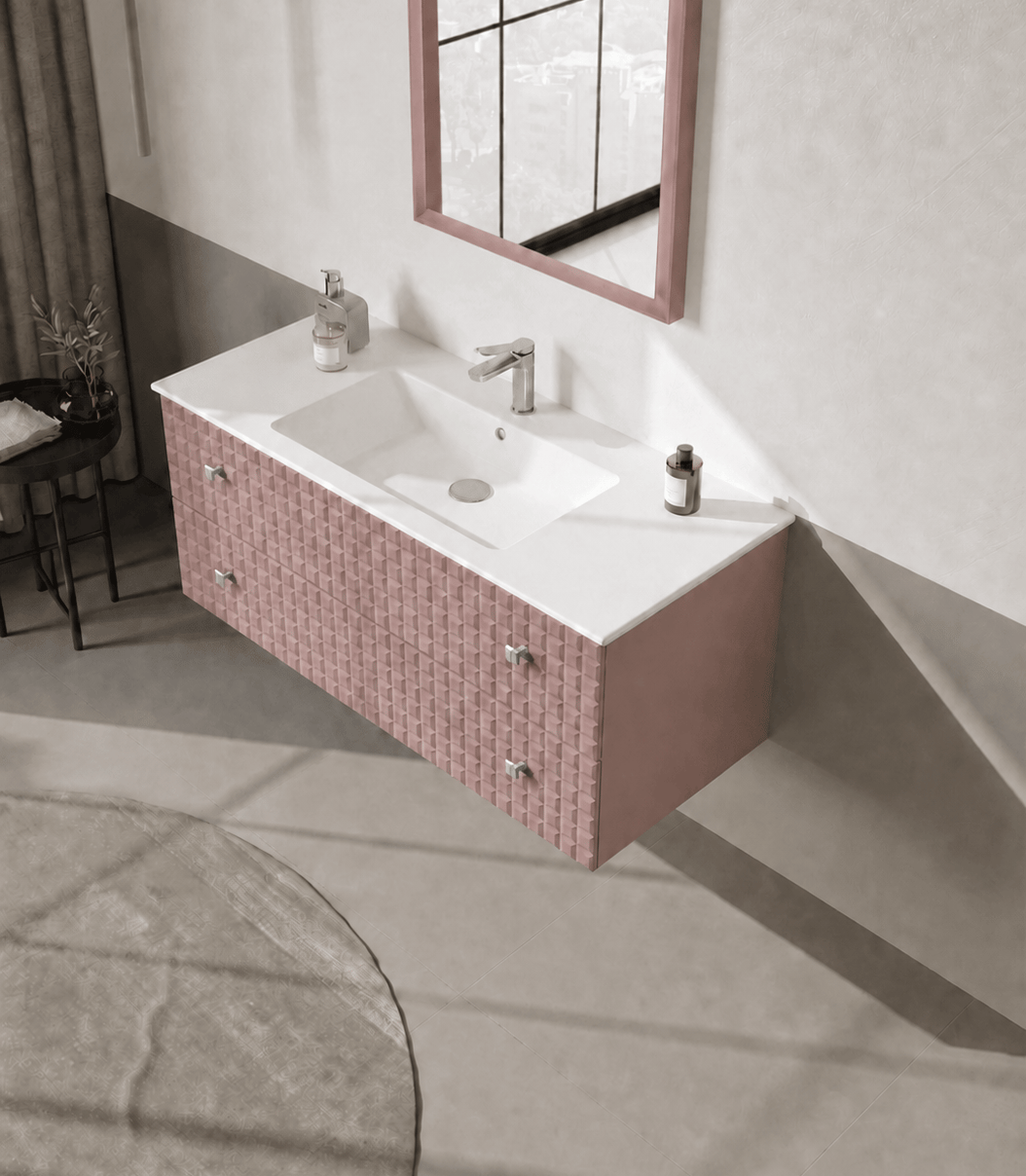 Orka LIPARI 120 cm Mat Pudra / Krom Banyo Dolabı Alt Modül ve Lavabo , 5008590ORKA5008590Lavabo Dolabı