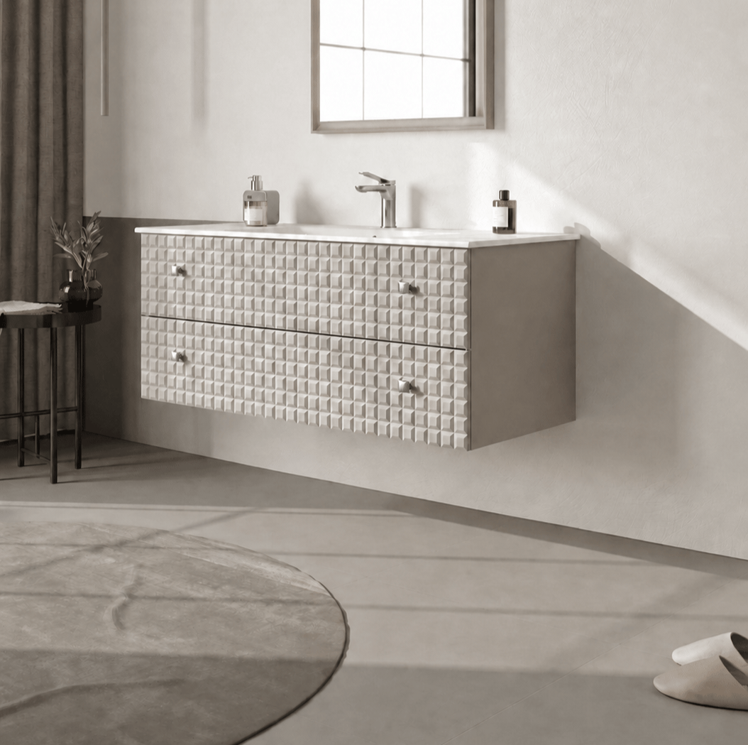 Orka LIPARI 120 cm Mat Vizon / Krom Banyo Dolabı Alt Modül ve Lavabo , 5007324ORKA5007324Lavabo Dolabı