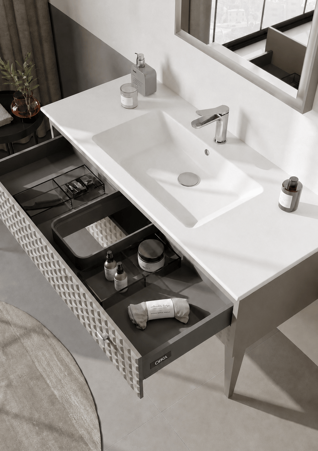 Orka LIPARI 120 cm Mat Vizon / Krom Banyo Dolabı Alt Modül ve Lavabo (Ayaklı) , 5007340ORKA5007340Lavabo Dolabı