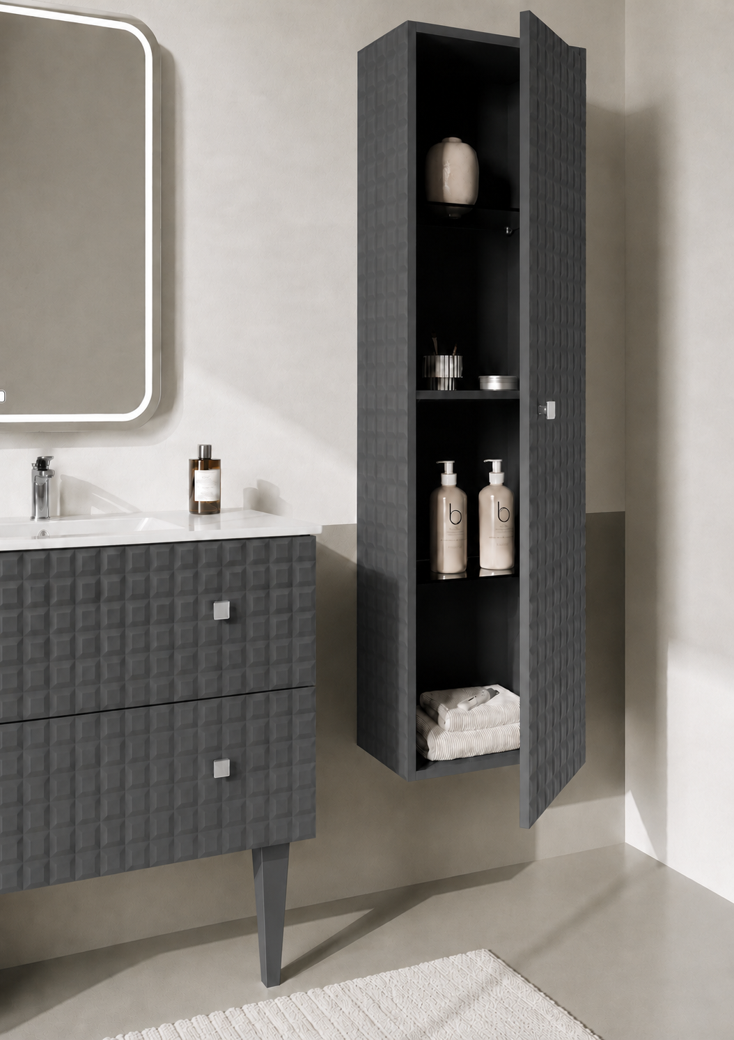 Orka LIPARI 40 cm Boy Dolabı Mat Antrasit/Krom (Sağ/Sol) , 3009460ORKA3009460Banyo Boy Dolabı Modelleri 