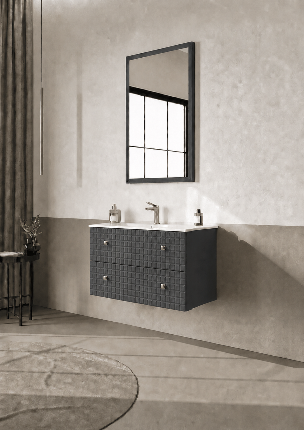 Orka LIPARI 80 cm Mat Antrasit / Altın Banyo Dolabı Takımı , 5008980ORKA5008980Banyo Dolabı Takımı