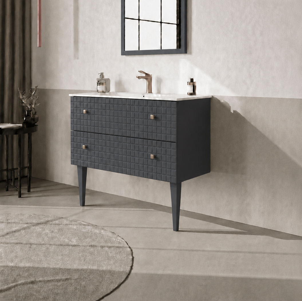 Orka LIPARI 80 cm Mat Antrasit / Altın Banyo Dolabı Alt Modül ve Lavabo (Ayaklı) , 5008989ORKA5008989Lavabo Dolabı