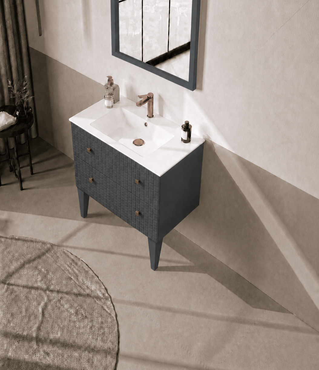 Orka LIPARI 80 cm Mat Antrasit / Altın Banyo Dolabı Alt Modül ve Lavabo (Ayaklı) , 5008989ORKA5008989Lavabo Dolabı