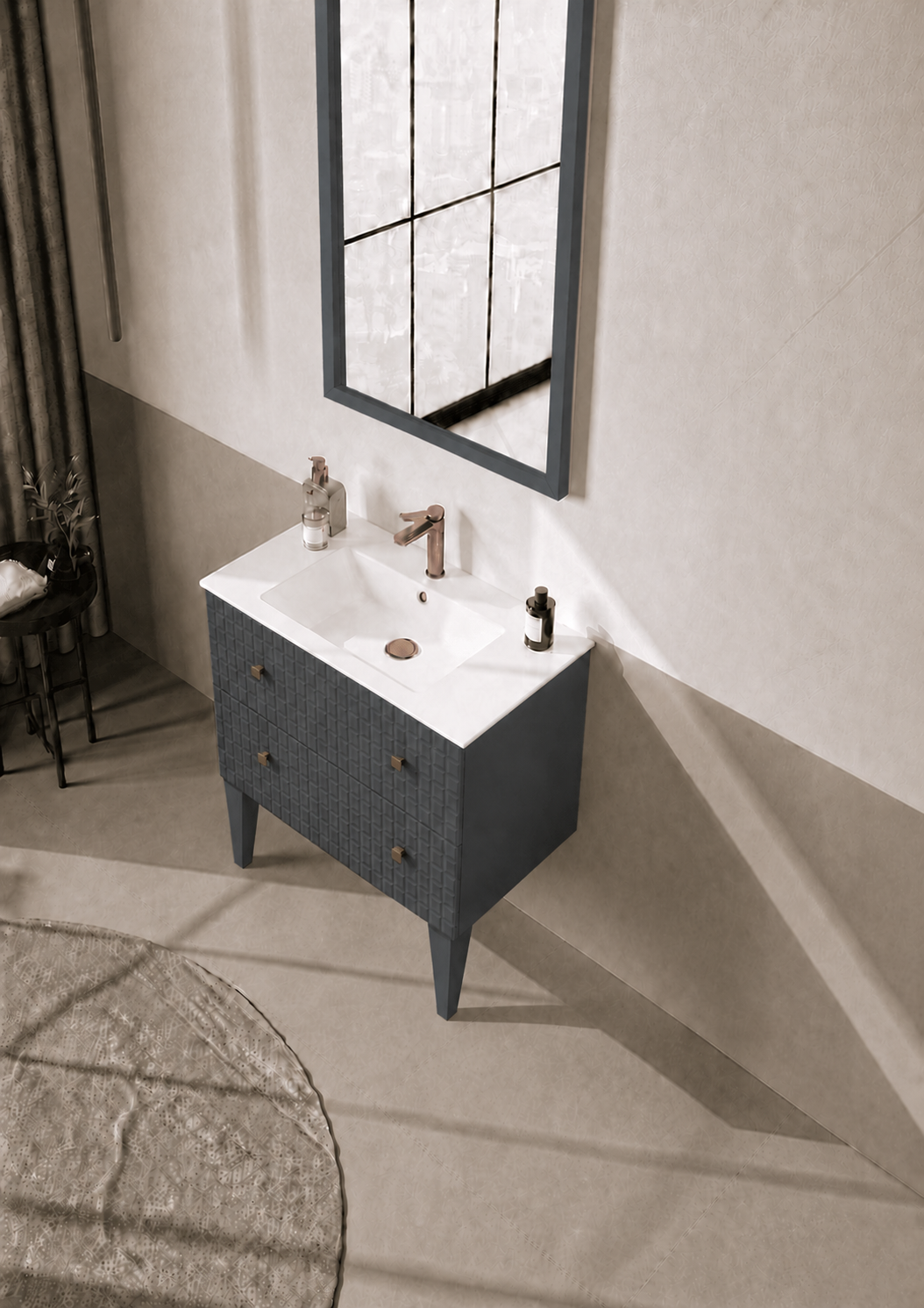 Orka LIPARI 80 cm Mat Antrasit / Altın Banyo Dolabı Takımı (Ayaklı) , 5008995ORKA5008995Banyo Dolabı Takımı