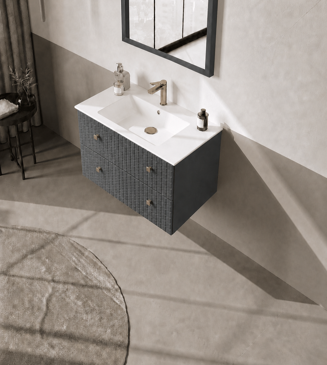 Orka LIPARI 80 cm Mat Antrasit / Altın Banyo Dolabı Alt Modül ve Lavabo , 5008977ORKA5008977Lavabo Dolabı