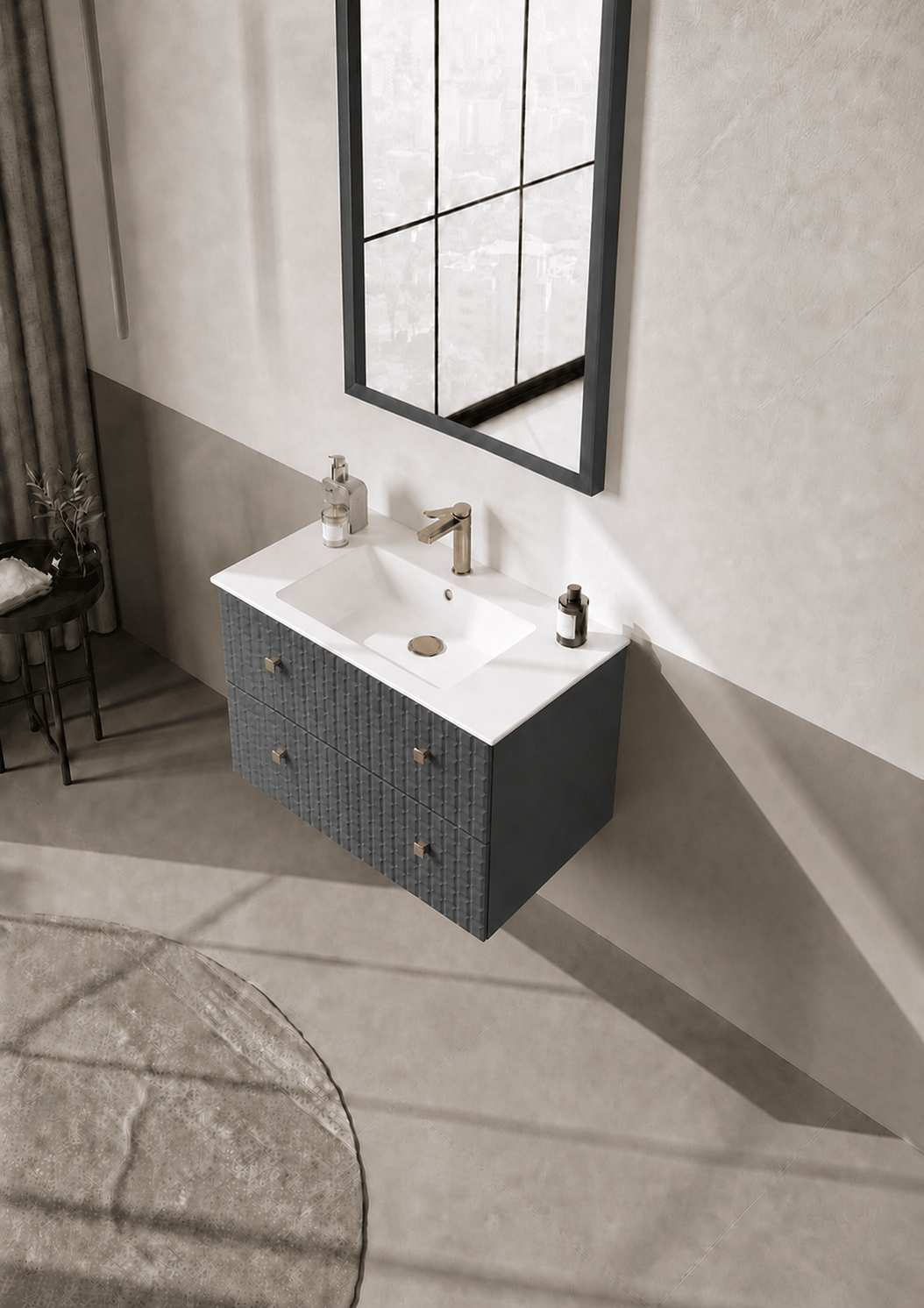 Orka LIPARI 80 cm Mat Antrasit / Altın Banyo Dolabı Takımı , 5008980ORKA5008980Banyo Dolabı Takımı