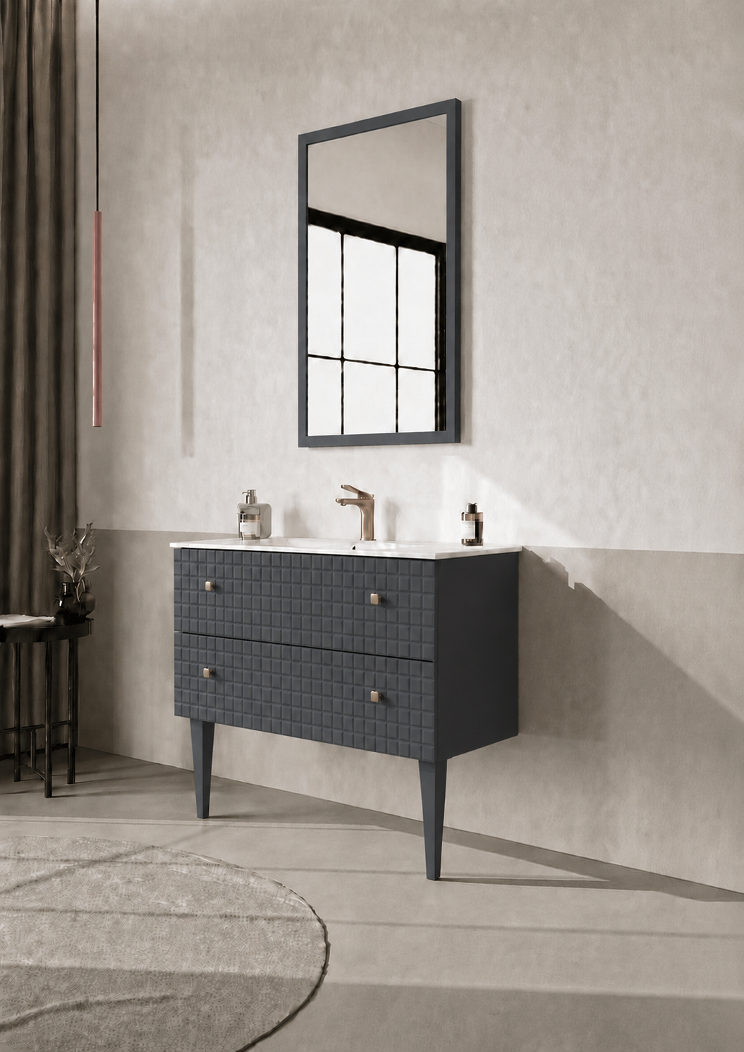Orka LIPARI 80 cm Mat Antrasit / Altın Banyo Dolabı Takımı (Ayaklı) , 5008995ORKA5008995Banyo Dolabı Takımı