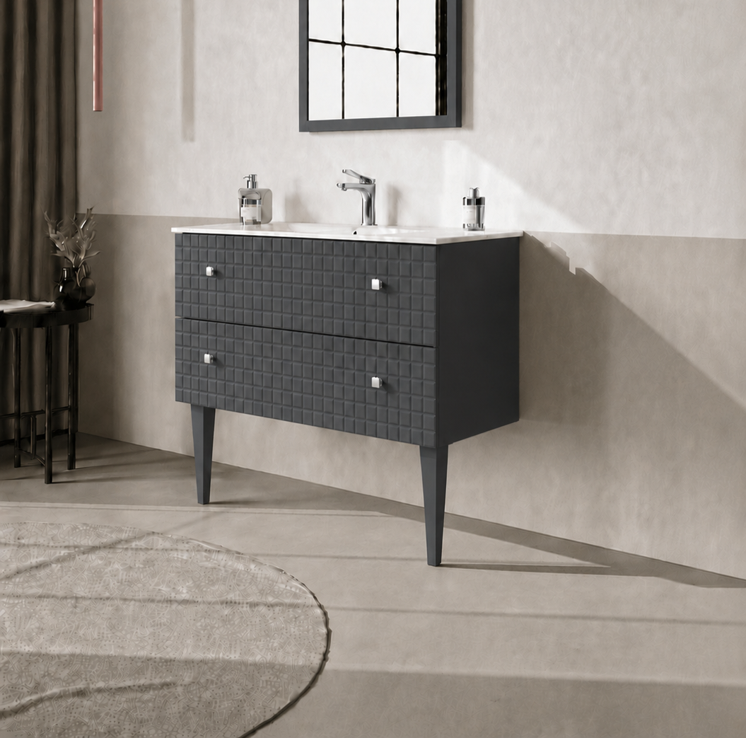 Orka LIPARI 80 cm Mat Antrasit / Krom Banyo Dolabı Alt Modül ve Lavabo (Ayaklı) , 5008992ORKA5008992Lavabo Dolabı