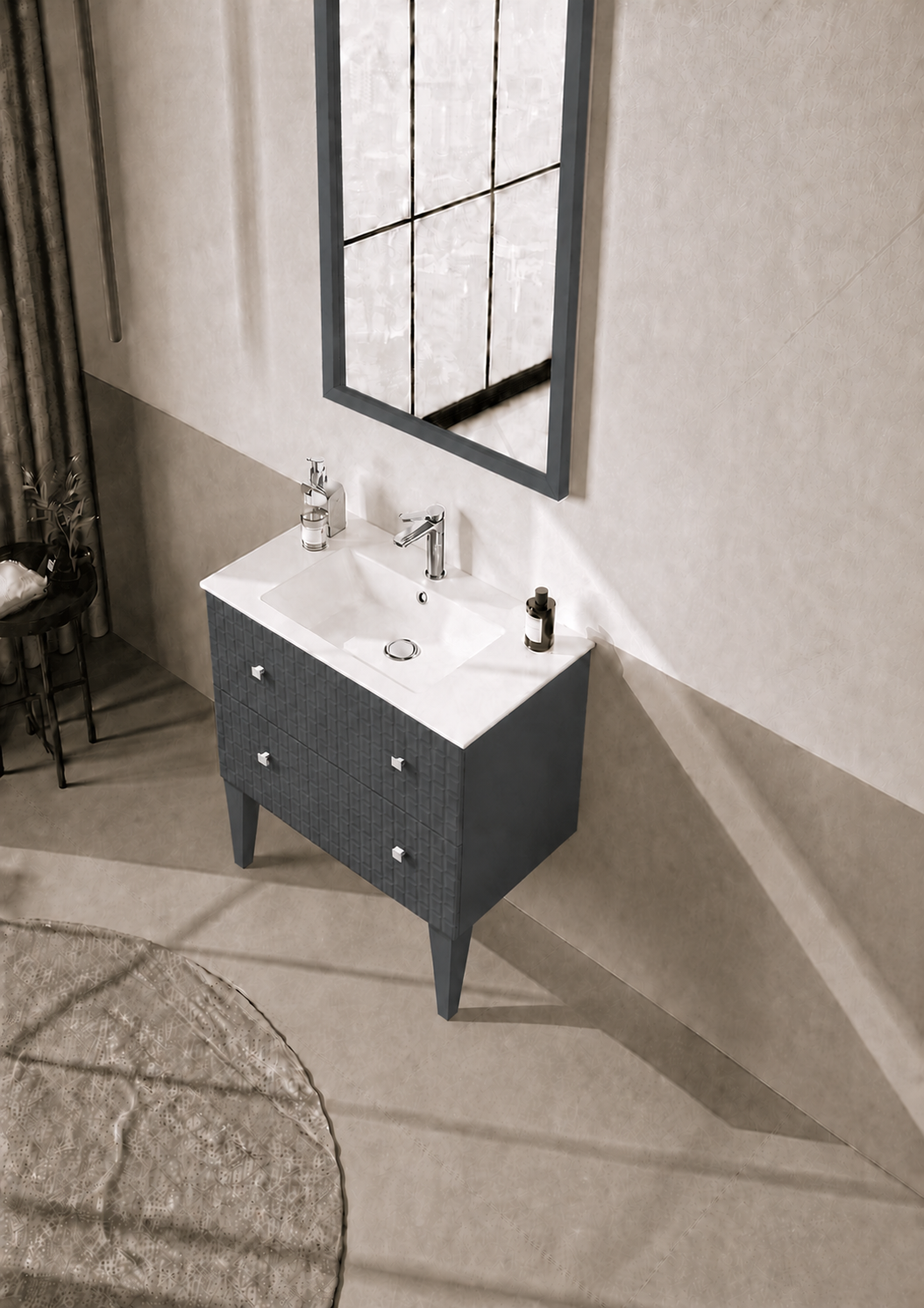 Orka LIPARI 80 cm Mat Antrasit / Krom Banyo Dolabı Takımı (Ayaklı) , 5009007ORKA5009007Banyo Dolabı Takımı