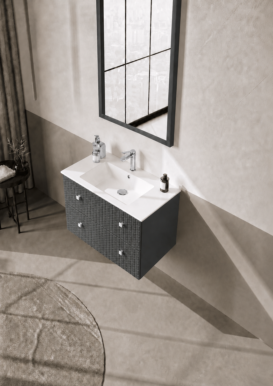 Orka LIPARI 80 cm Mat Antrasit / Krom Banyo Dolabı Takımı , 5008986ORKA5008986Banyo Dolabı Takımı
