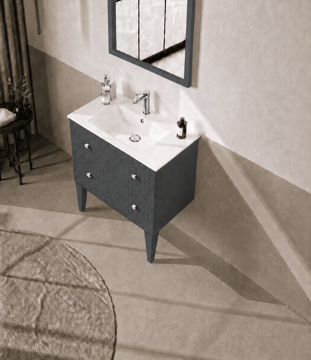 Orka LIPARI 80 cm Mat Antrasit / Krom Banyo Dolabı Alt Modül ve Lavabo (Ayaklı) , 5008992ORKA5008992Lavabo Dolabı
