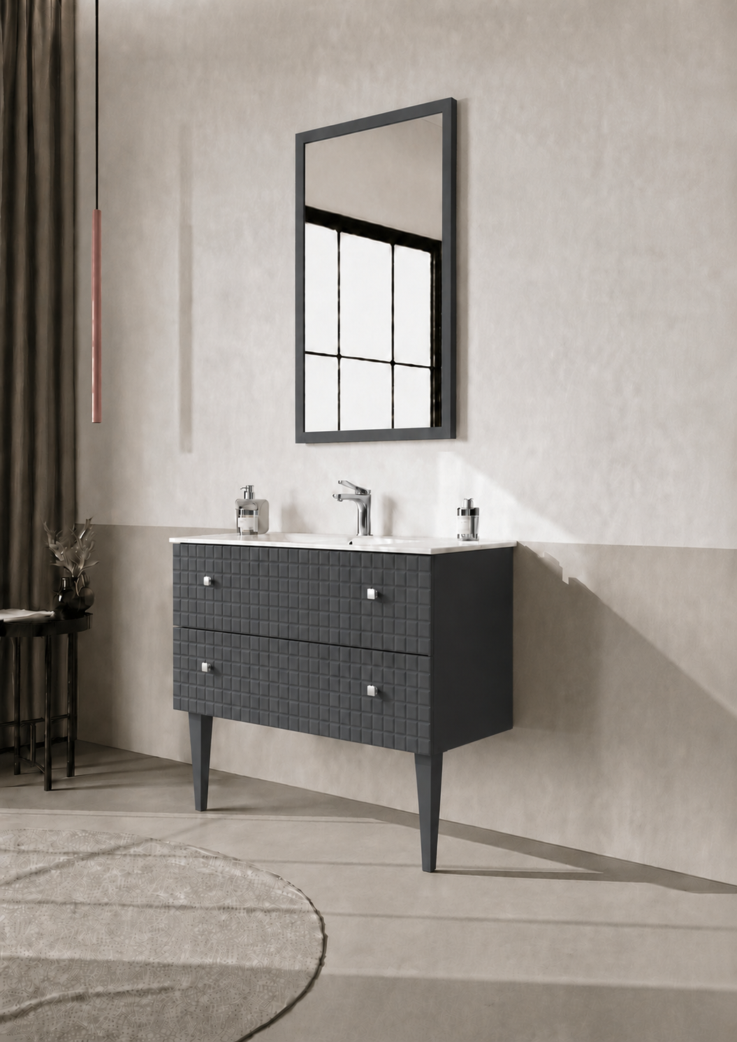 Orka LIPARI 80 cm Mat Antrasit / Krom Banyo Dolabı Takımı (Ayaklı) , 5009007ORKA5009007Banyo Dolabı Takımı