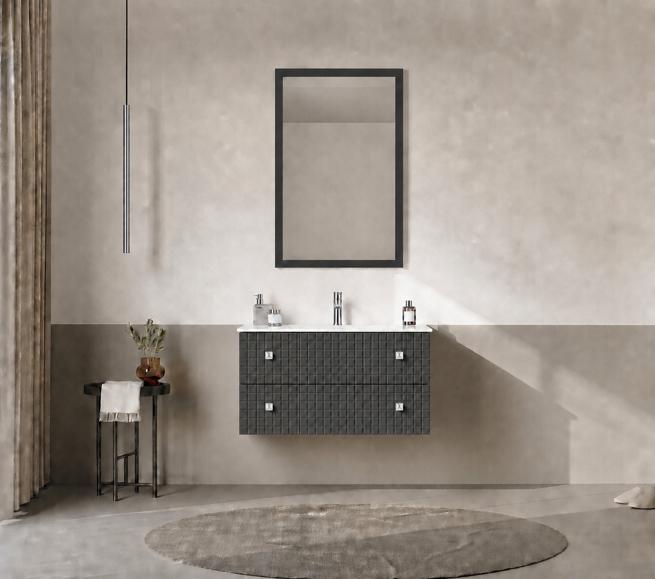 Orka LIPARI 80 cm Mat Antrasit / Krom Banyo Dolabı Takımı , 5008986ORKA5008986Banyo Dolabı Takımı