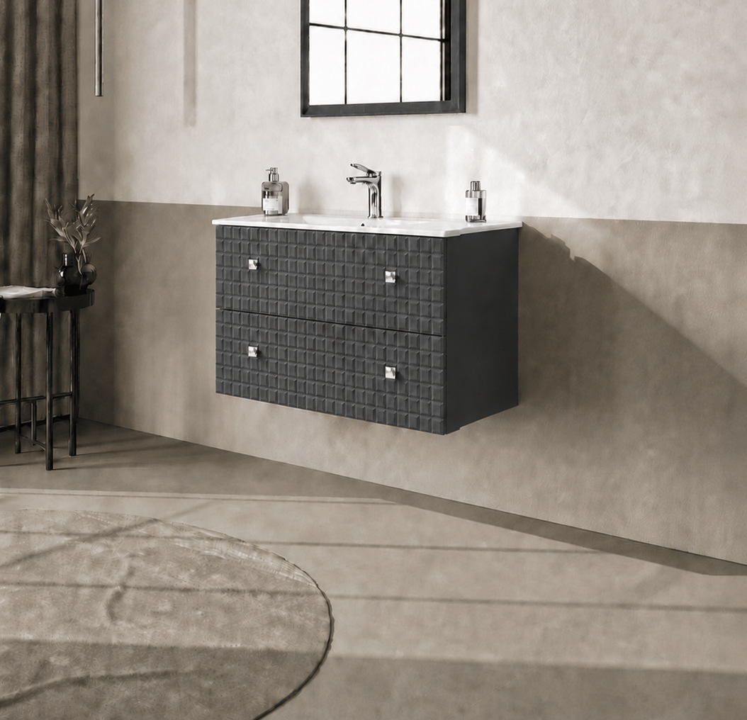Orka LIPARI 80 cm Mat Antrasit / Krom Banyo Dolabı Alt Modül ve Lavabo , 5008983ORKA5008983Lavabo Dolabı