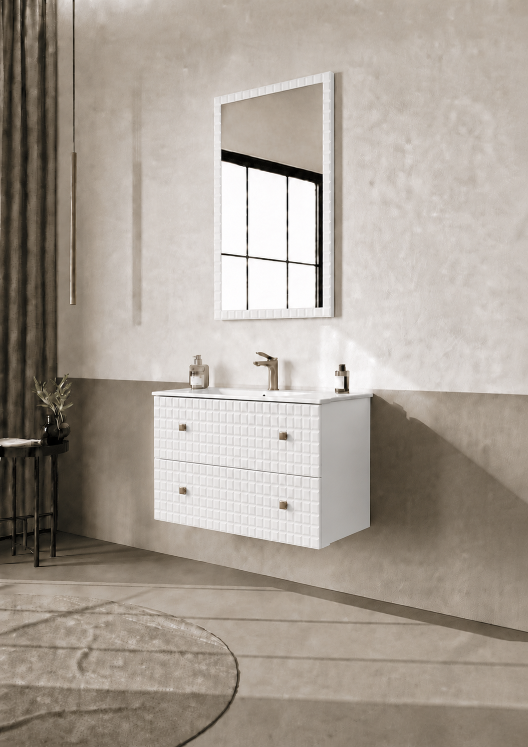Orka LIPARI 80 cm Mat Beyaz / Altın Banyo Dolabı Takımı , 5008978ORKA5008978Banyo Dolabı Takımı