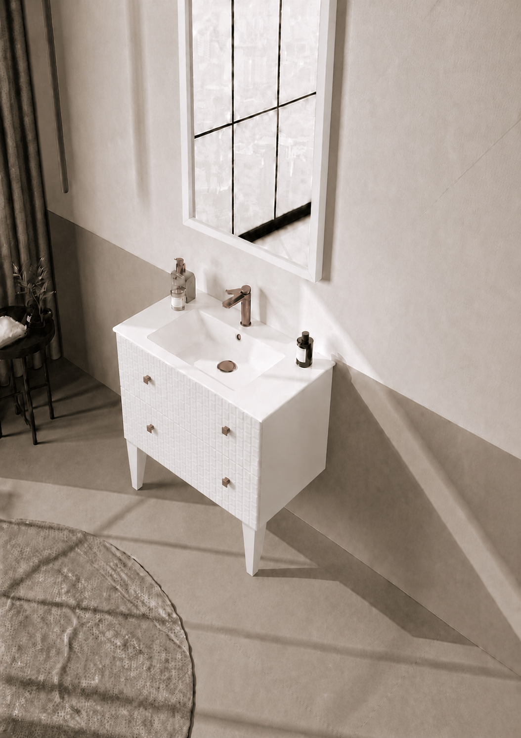 Orka LIPARI 80 cm Mat Beyaz / Altın Banyo Dolabı Takımı (Ayaklı) , 5008993ORKA5008993Banyo Dolabı Takımı