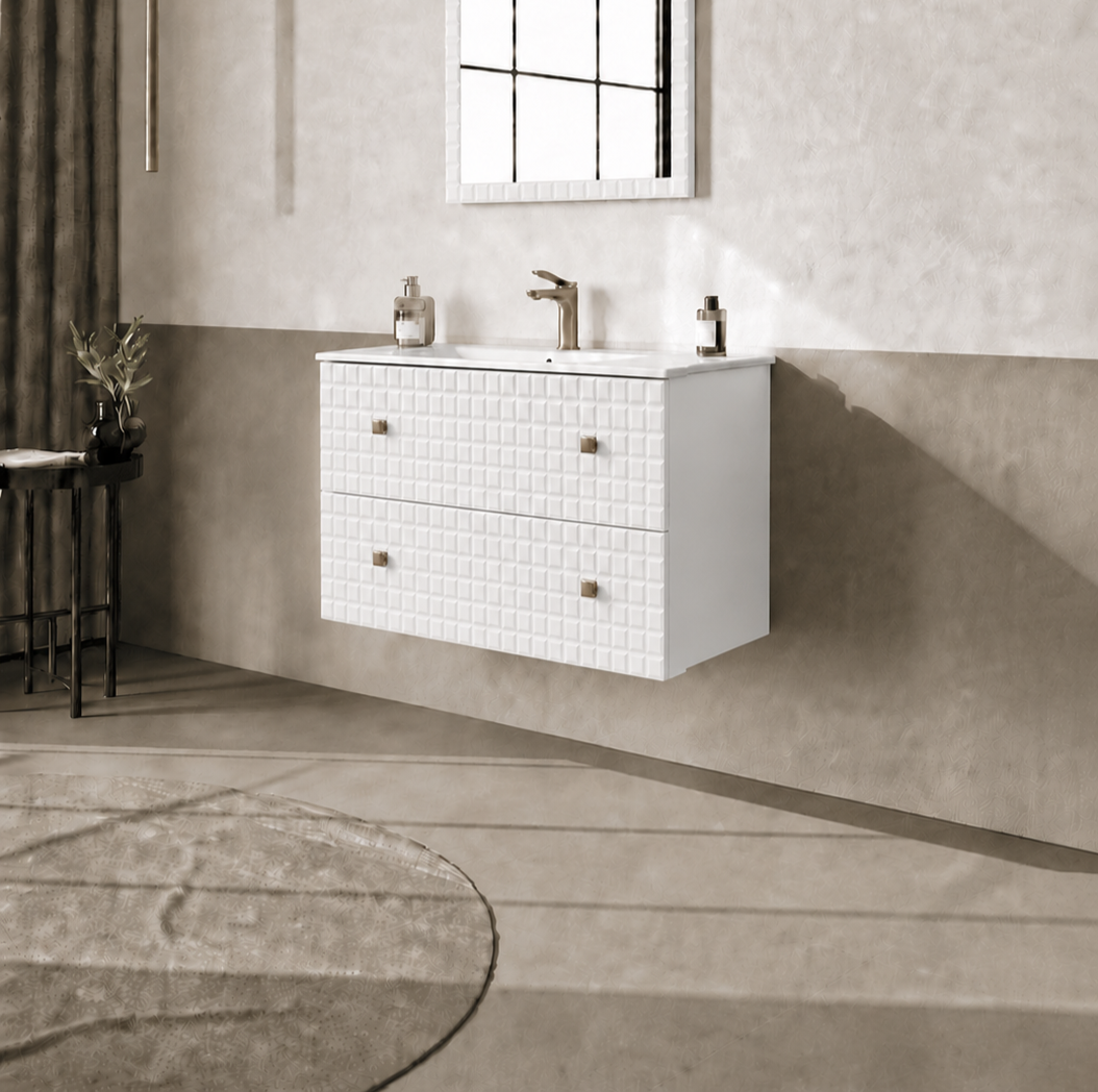 Orka LIPARI 80 cm Mat Beyaz / Altın Banyo Dolabı Alt Modül ve Lavabo , 5008975ORKA5008975Lavabo Dolabı