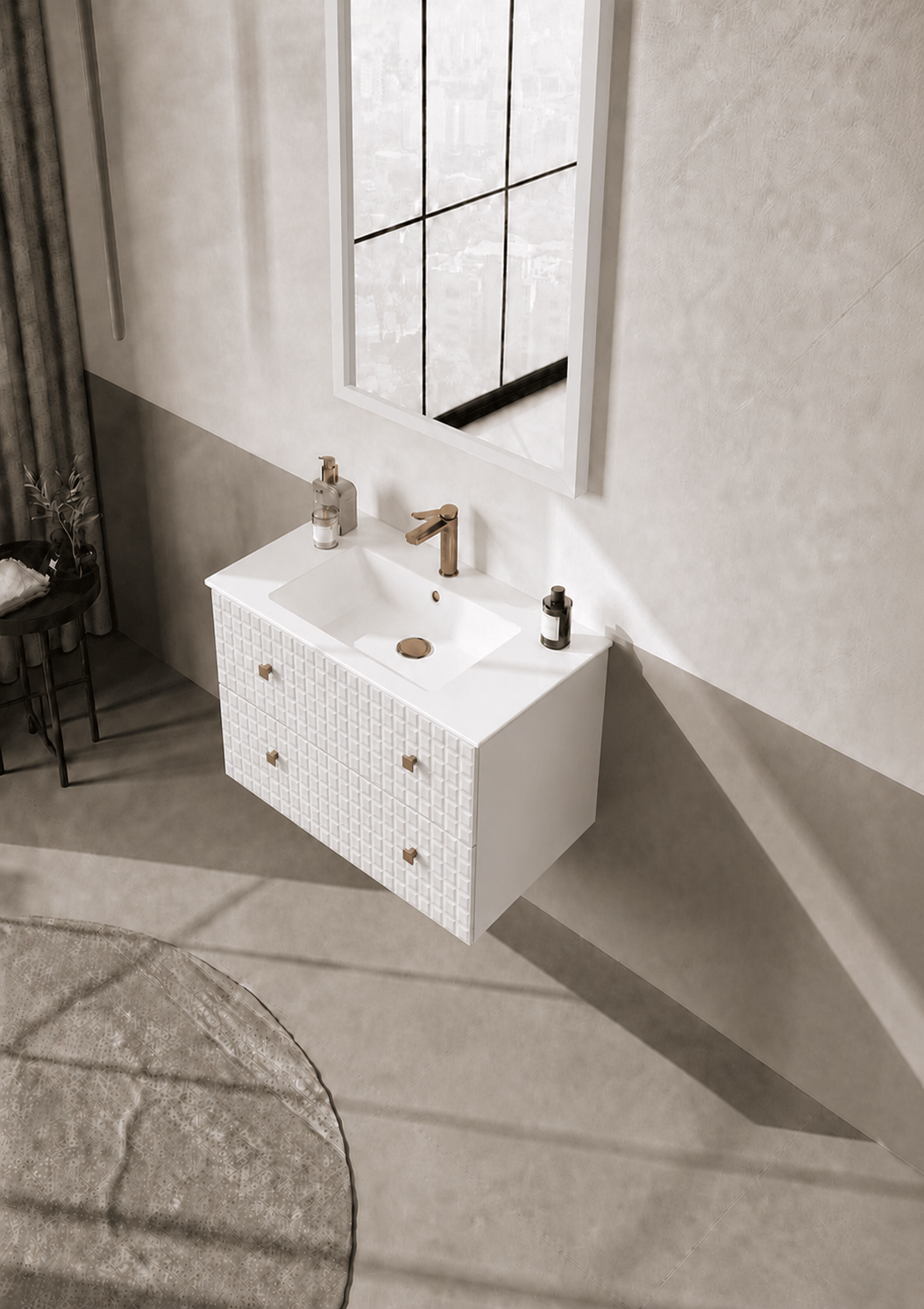 Orka LIPARI 80 cm Mat Beyaz / Altın Banyo Dolabı Takımı , 5008978ORKA5008978Banyo Dolabı Takımı