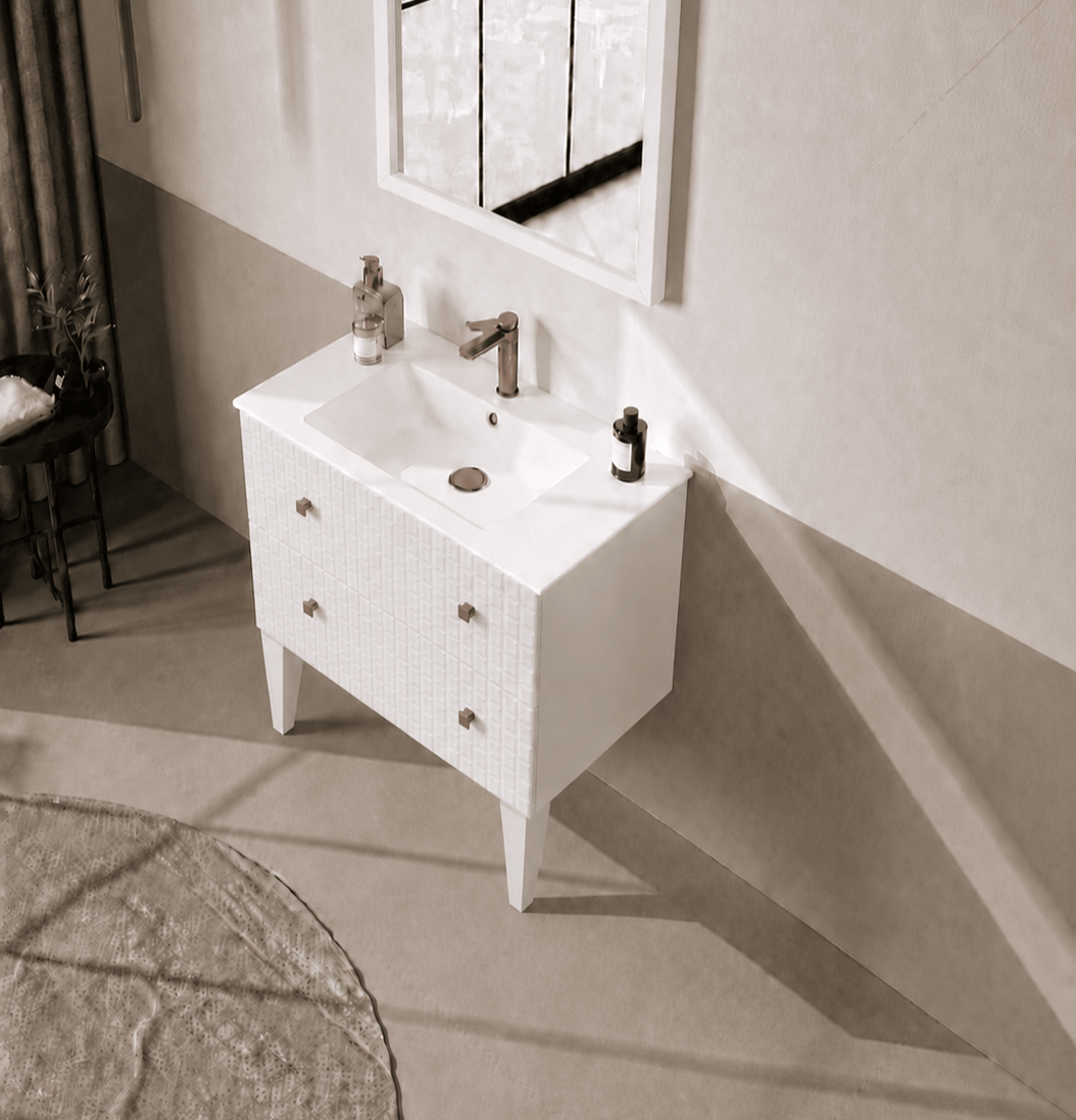 Orka LIPARI 80 cm Mat Beyaz / Altın Banyo Dolabı Alt Modül ve Lavabo (Ayaklı) , 5008987ORKA5008987Lavabo Dolabı
