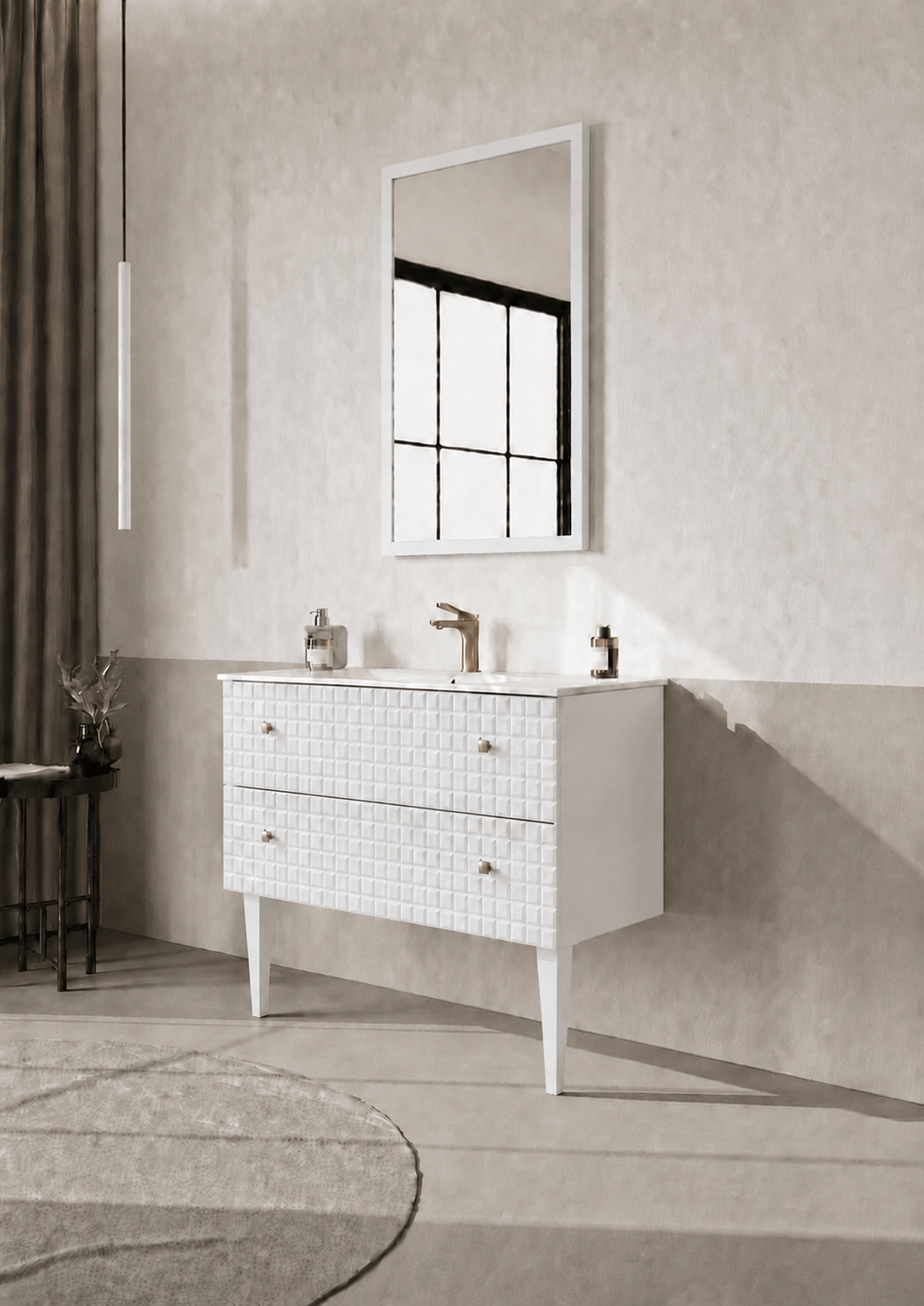 Orka LIPARI 80 cm Mat Beyaz / Altın Banyo Dolabı Takımı (Ayaklı) , 5008993ORKA5008993Banyo Dolabı Takımı