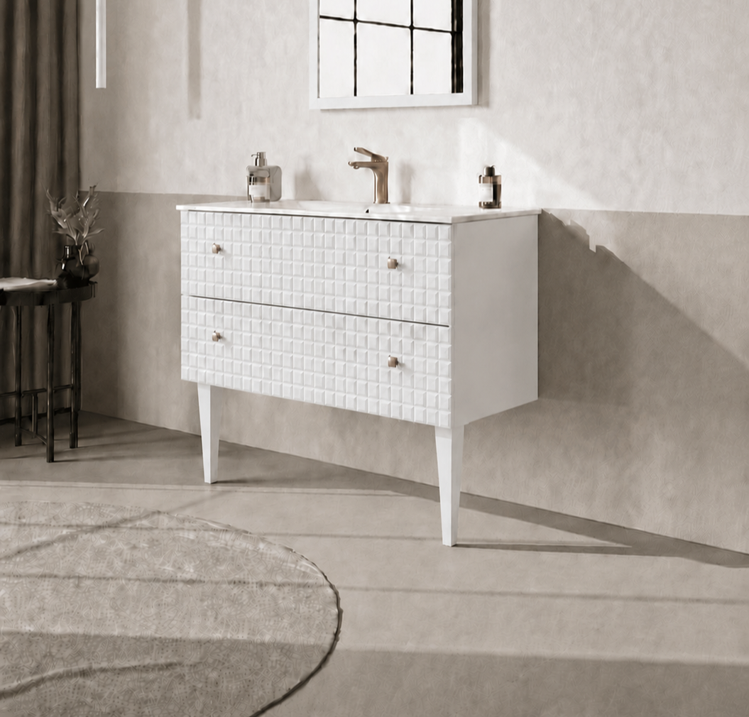Orka LIPARI 80 cm Mat Beyaz / Altın Banyo Dolabı Alt Modül ve Lavabo (Ayaklı) , 5008987ORKA5008987Lavabo Dolabı