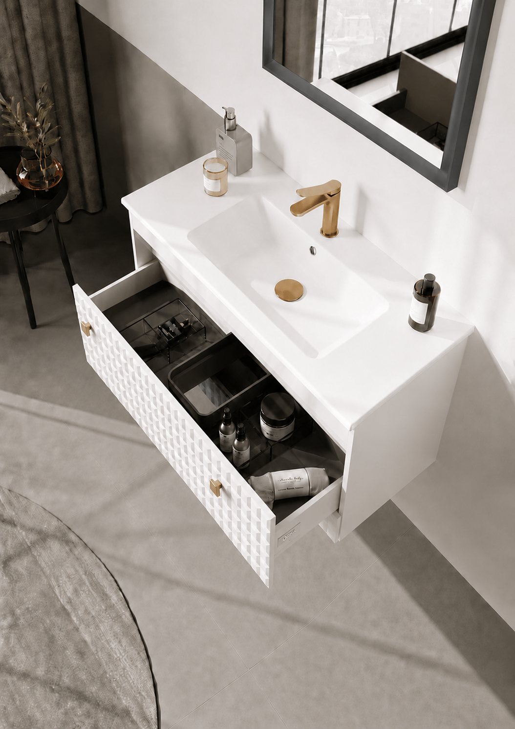 Orka LIPARI 80 cm Mat Beyaz / Altın Banyo Dolabı Takımı , 5008978ORKA5008978Banyo Dolabı Takımı