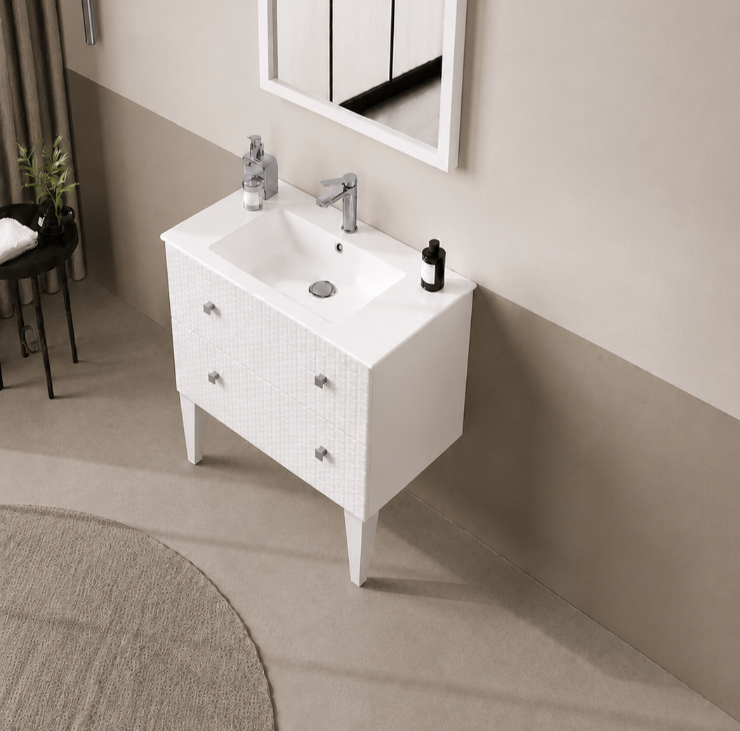 Orka LIPARI 80 cm Mat Beyaz / Krom Banyo Dolabı Alt Modül ve Lavabo (Ayaklı) , 5008990ORKA5008990Lavabo Dolabı