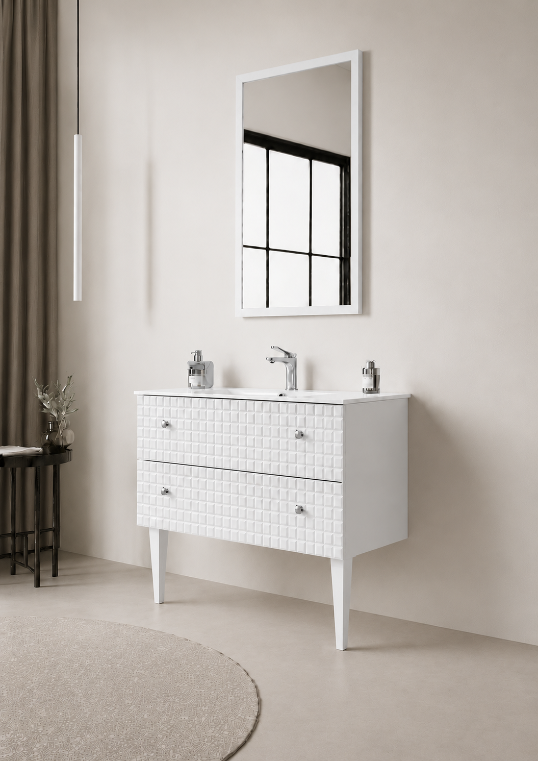 Orka LIPARI 80 cm Mat Beyaz / Krom Banyo Dolabı Takımı (Ayaklı) , 5008996ORKA5008996Banyo Dolabı Takımı